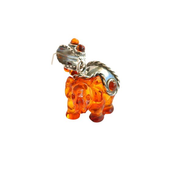 Baltic Amber Circus Elephant Pendant Necklace in 925 Sterling Silver - Picture 3 of 10